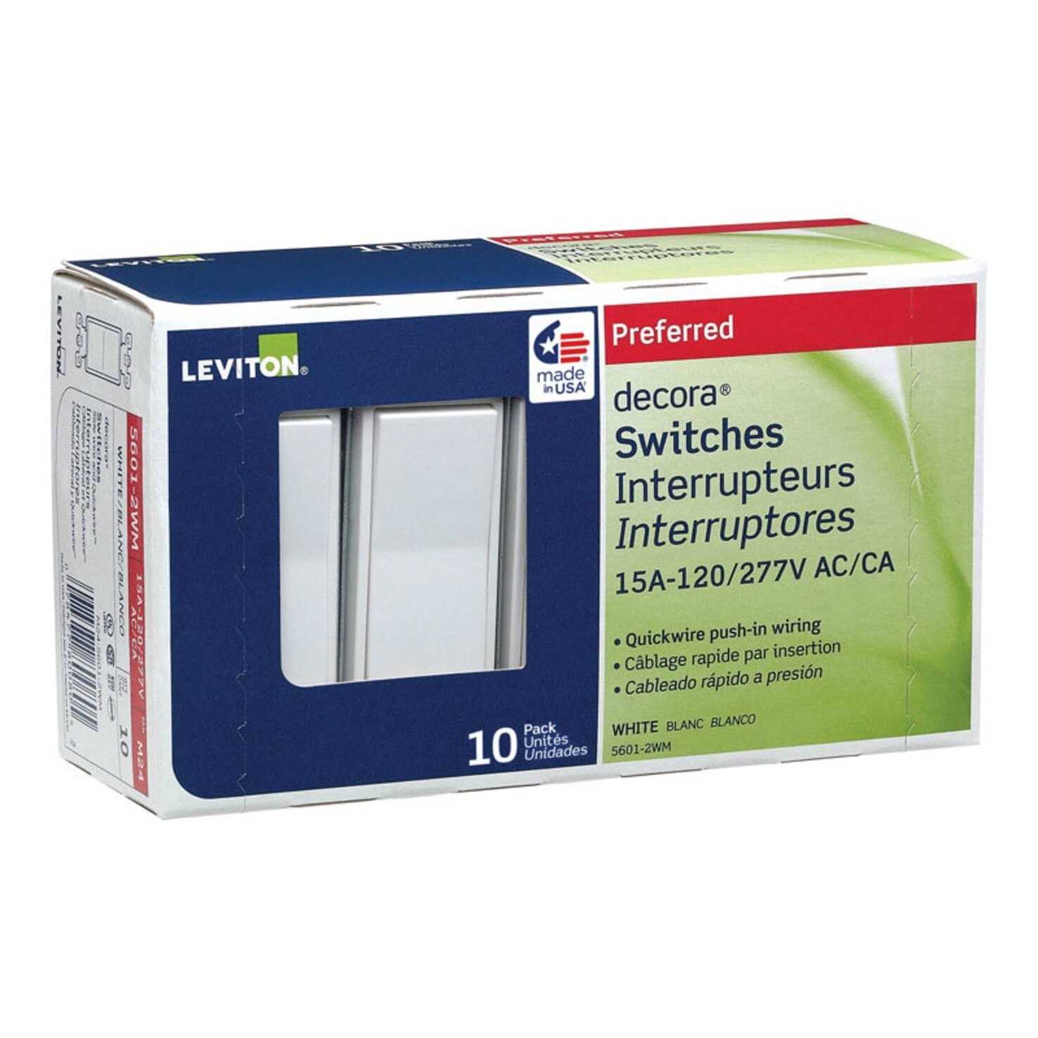 Leviton 5601-2WM 15Amp 120/277V Decora Rocker Single Pole AC Quiet Switch - Image 3