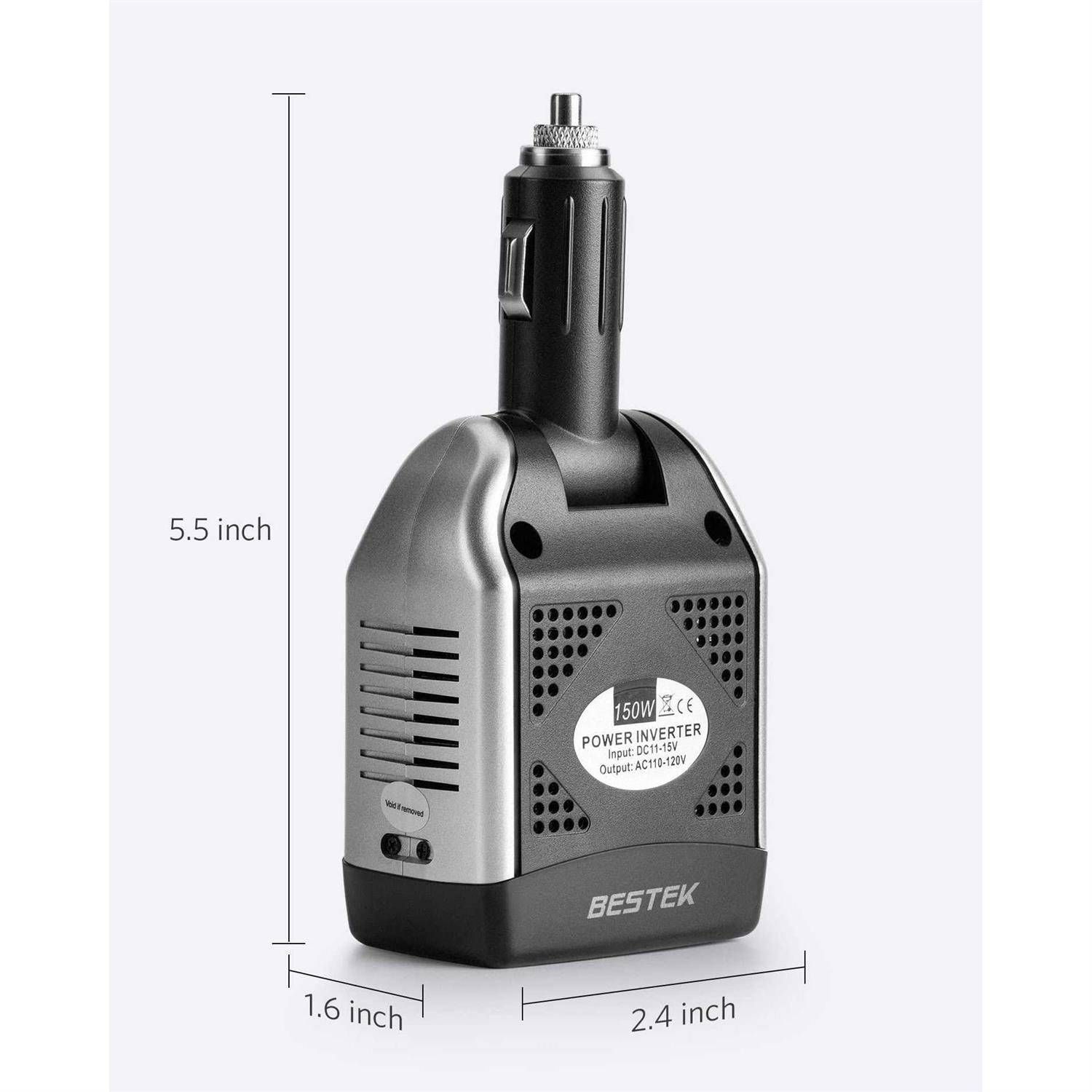 Bestek 150w Power Inverter 12V to 110v Voltage Converter Car Charger Power Adapter with 2 USB Charging Ports - Image 4