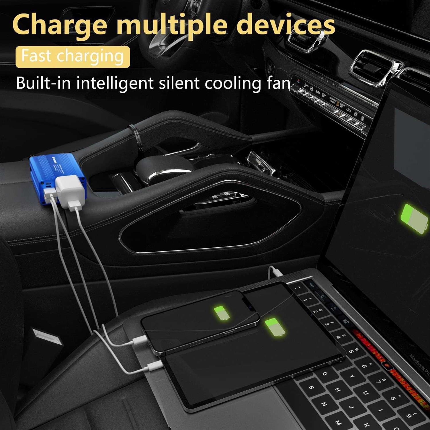 Pisfau, 150W Power Inverter DC 12V to 110V AC Car Outlet Adapter with 2 USB Ports and Car Converter for Plug Outlet - Image 4