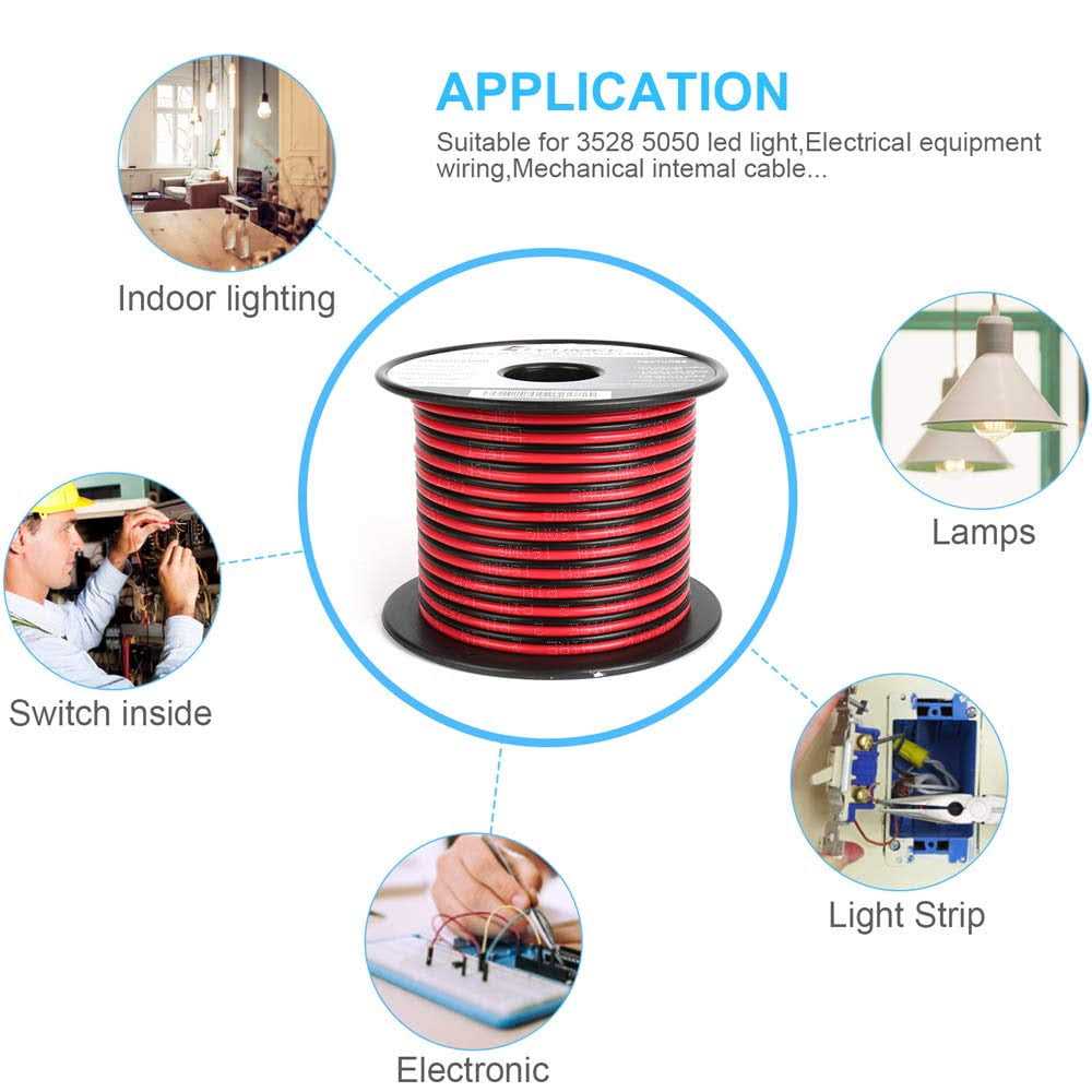 Tyumen 100ft Gauge 2pin 2 Color Red Black Cable Hookup Electrical Wire LED Strips Extension Wire 12v/24v DC Cable - Image 5