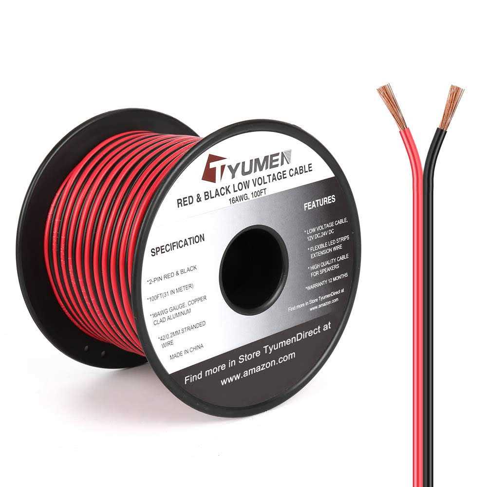 Tyumen 100ft Gauge 2pin 2 Color Red Black Cable Hookup Electrical Wire LED Strips Extension Wire 12v/24v DC Cable