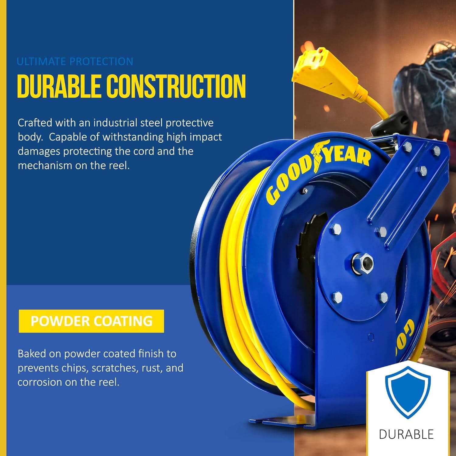 Goodyear Industrial Retractable Extension Cord Reel 12AWG x 50' Ft TRI-GUR074 - Image 5