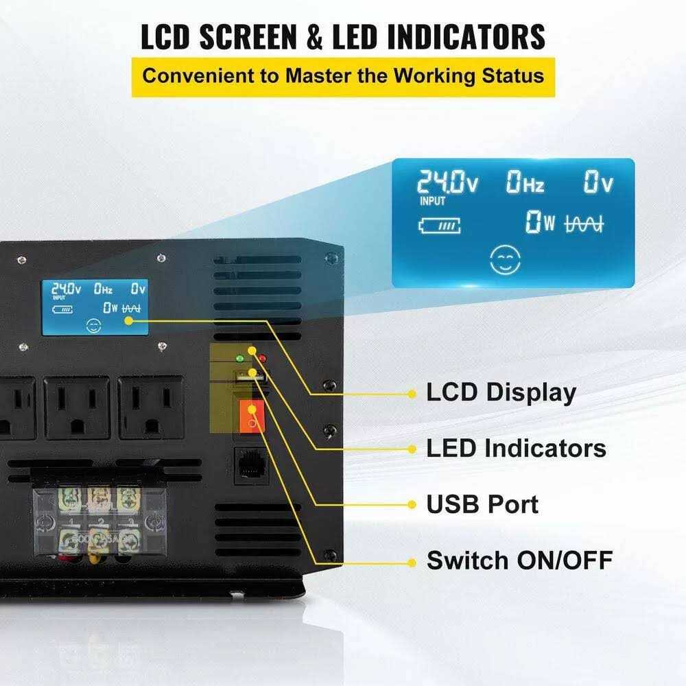 VEVOR Pure Sine Wave Inverter 3500-Watt Car Power Converter DC24-Volt to AC120-Volt with USB Port - Image 4
