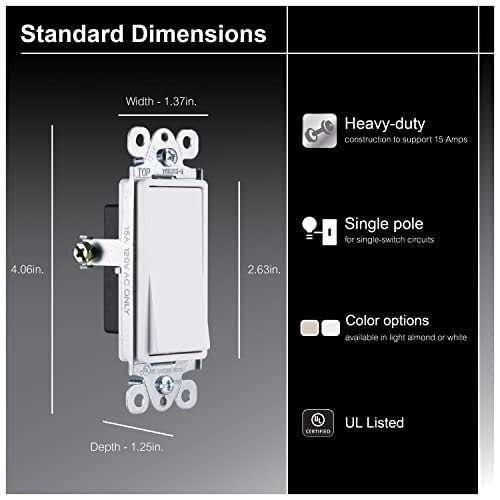 GE Paddle Rocker Light Switch Single Pole Switch On Off 5 Pack Rocker Switch 44017 - Image 2