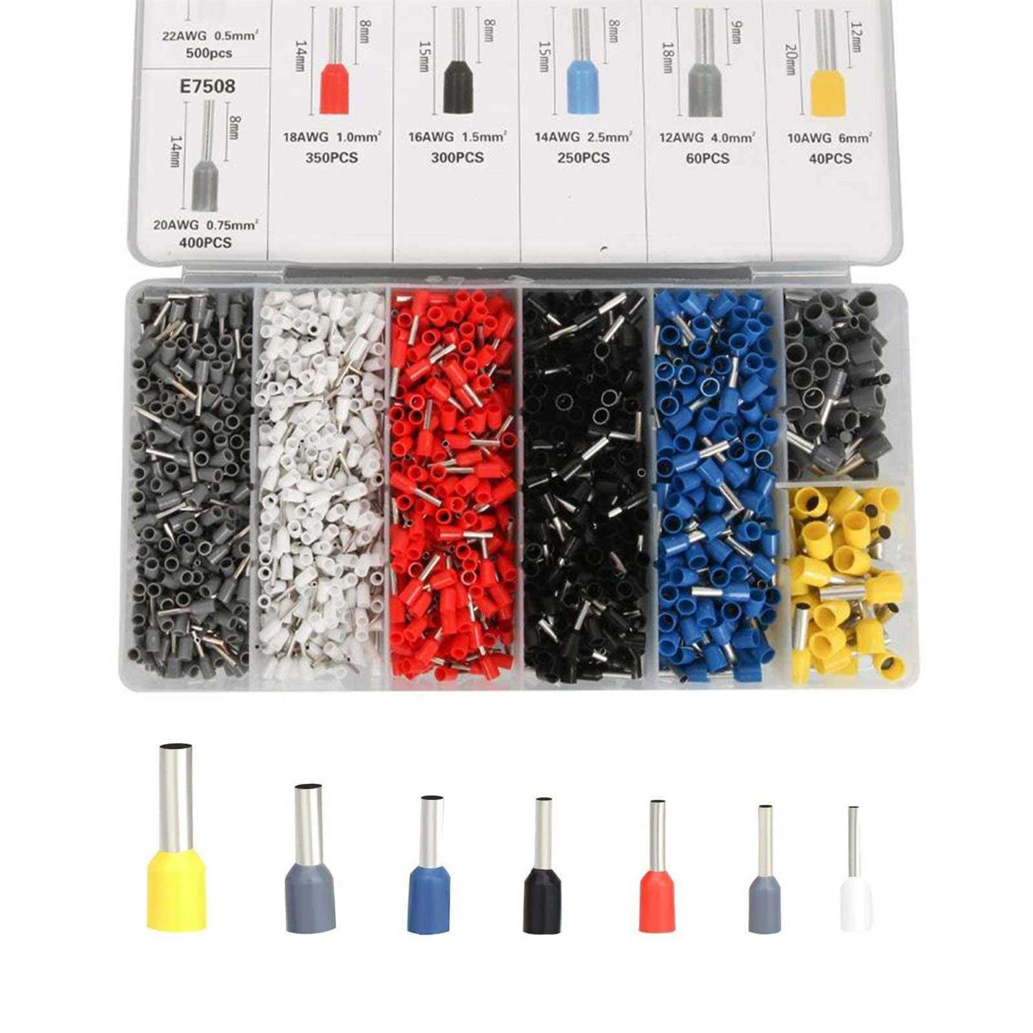 Fidioto 1900pcs Wire Ferrules Terminals Kit AWG 22-10 Terminal Connector Wire Insulated Cord Pin Ends Terminals for Electric