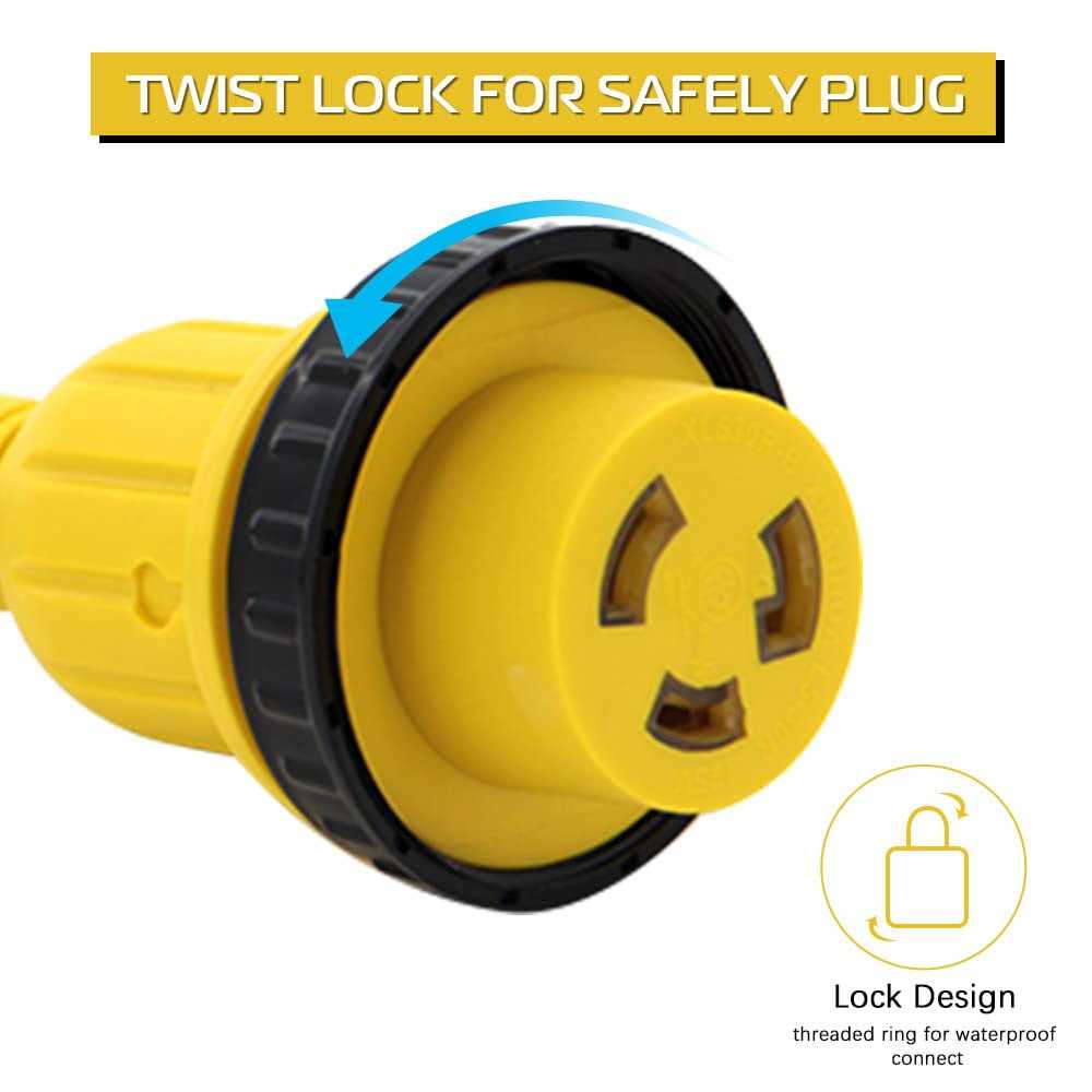 Apeixoto 30Amp to 15Amp RV Adapter Cord with Locking Connector NEMA 5-15P Male to L5-30R Twist Lock Female Electrical Power Dogbone STW 10 Gauge RV - Image 4