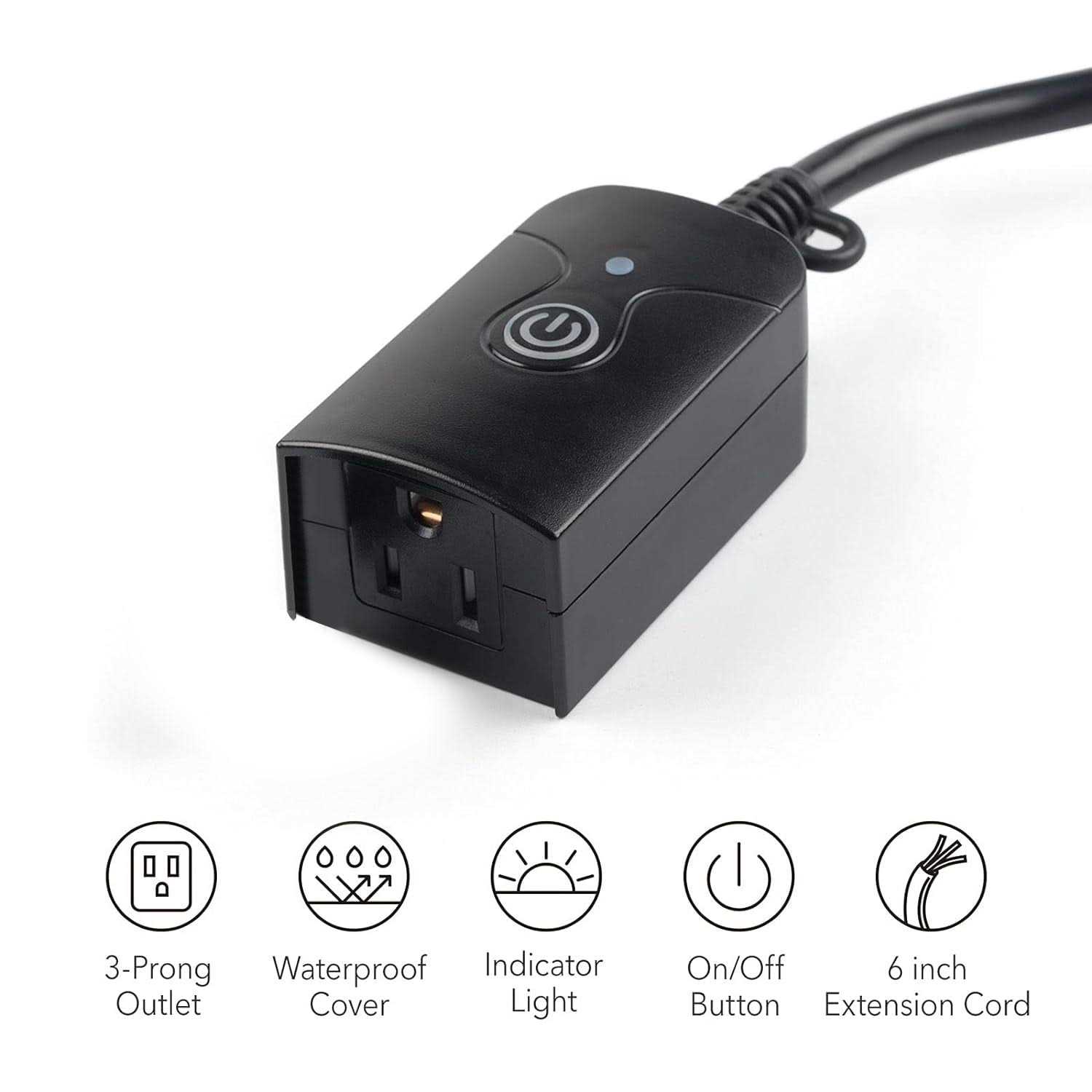 HBN Outdoor Indoor Wireless Remote Control 3-Prong Outlet Weatherproof Heavy Duty 15 A Compact 1 Remote 1 Outlet with Remote 6-inch Cord 100ft Range