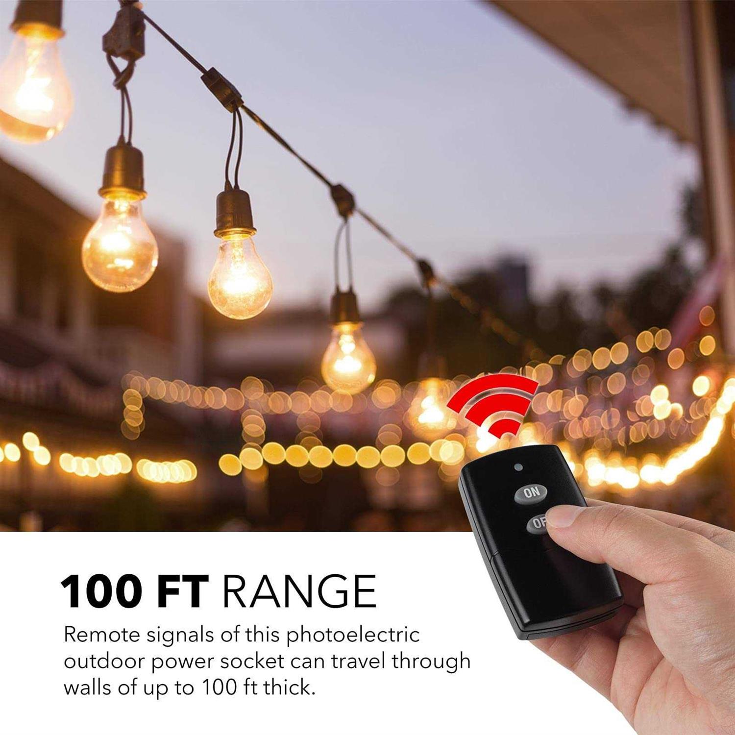 HBN Outdoor Indoor Wireless Remote Control 3-Prong Outlet Weatherproof Heavy Duty 15 A Compact 1 Remote 1 Outlet with Remote 6-inch Cord 100ft Range - Image 4