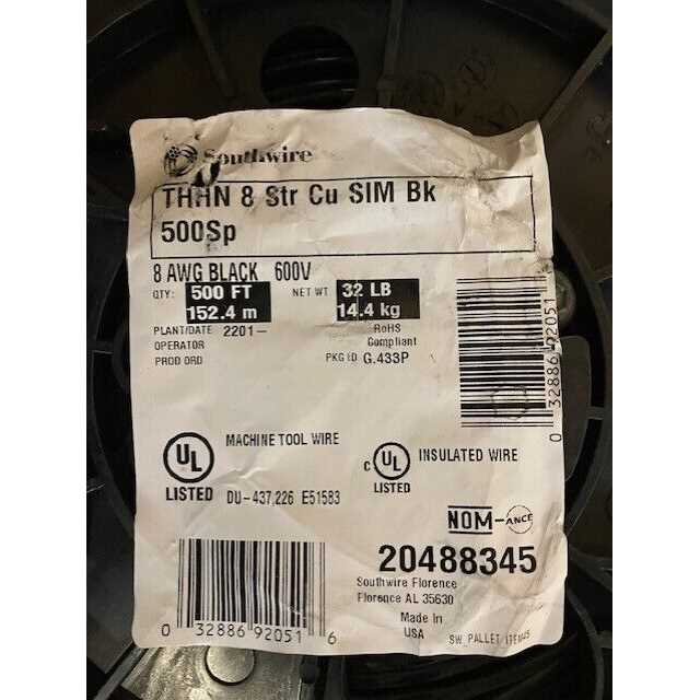 Southwire SIMpull 500-ft 8-AWG Stranded Black Copper Thhn Wire (By-the-roll) | 20488345 - Image 2