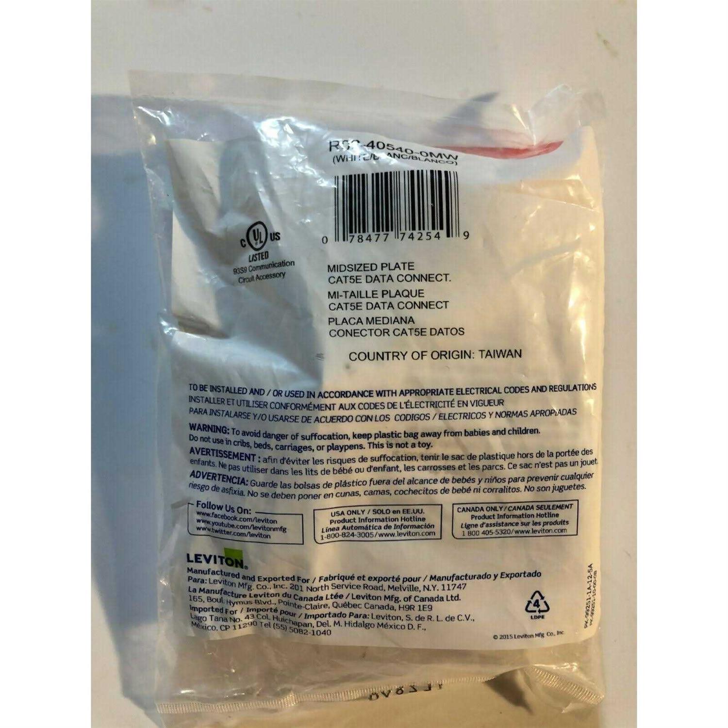 Leviton White 1-Gang Data Jack Wall Plate 40540-MW - Image 5