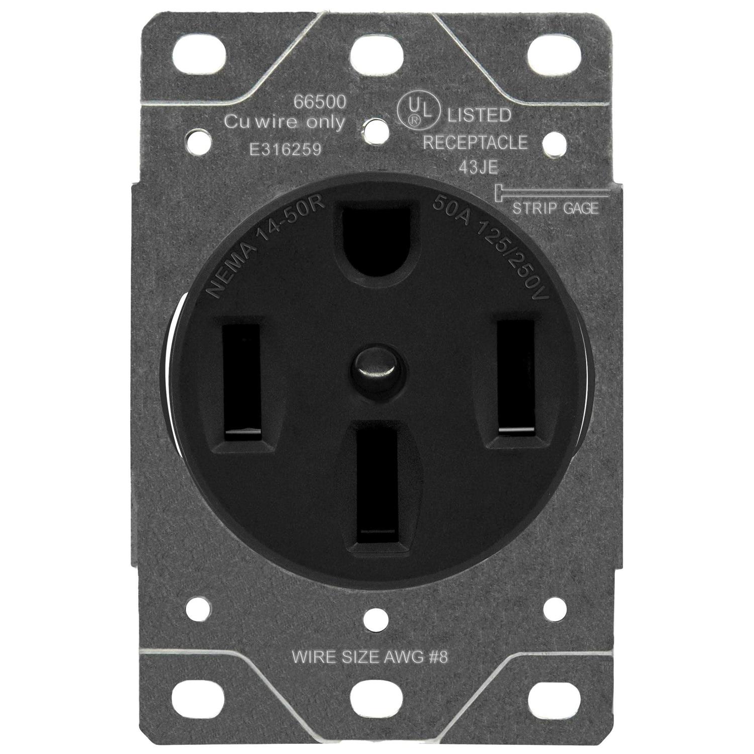 50A/125-250V Receptacle, NEMA 14-50R - Black 66500-BK - Image 4