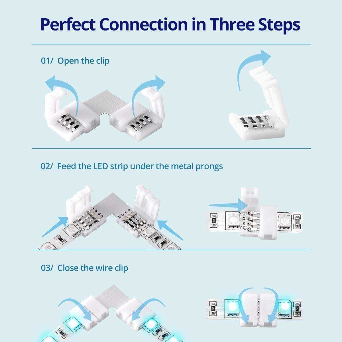 Jin&Bao LED Strip Light Connectors 40Packs 10mm Unwired 4 Pin 5050 RGB LED Light Strips Connectors kit,12 Gapless Connectors - Image 5
