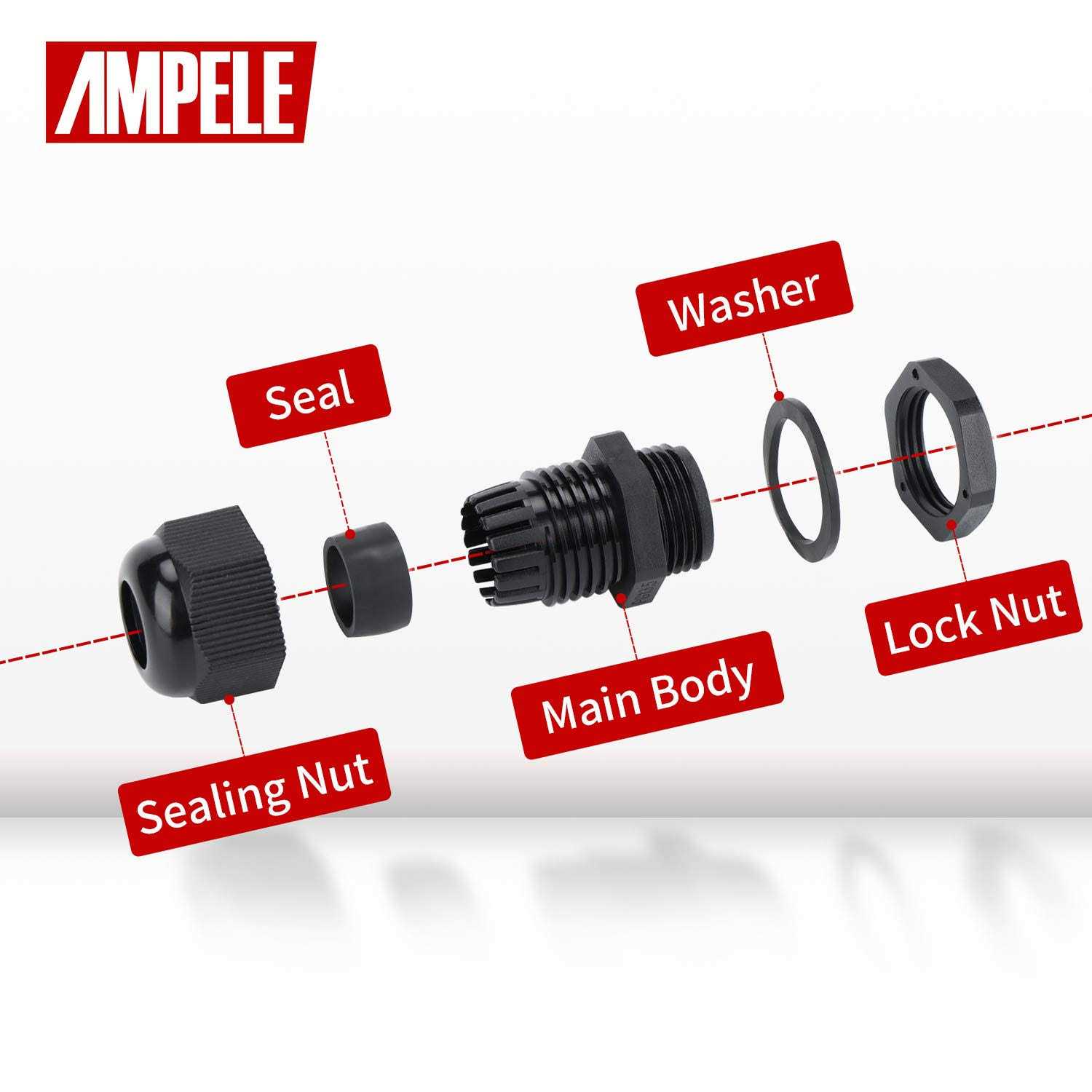 AMPELE Cable Gland 100 Pack PG7 Waterproof Plastic Adjustable 3.5-6mm Cable Glands Joints With Gaskets - Image 2