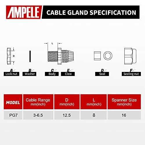 AMPELE Cable Gland 100 Pack PG7 Waterproof Plastic Adjustable 3.5-6mm Cable Glands Joints With Gaskets - Image 5