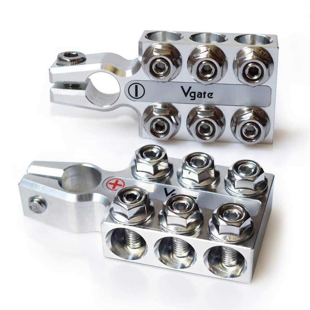 Vgate Lead Acid Battery Terminal Clamps, 8AWG up to 4/0 AWG Gauge, 12-Way Connectors, Positive and Negative
