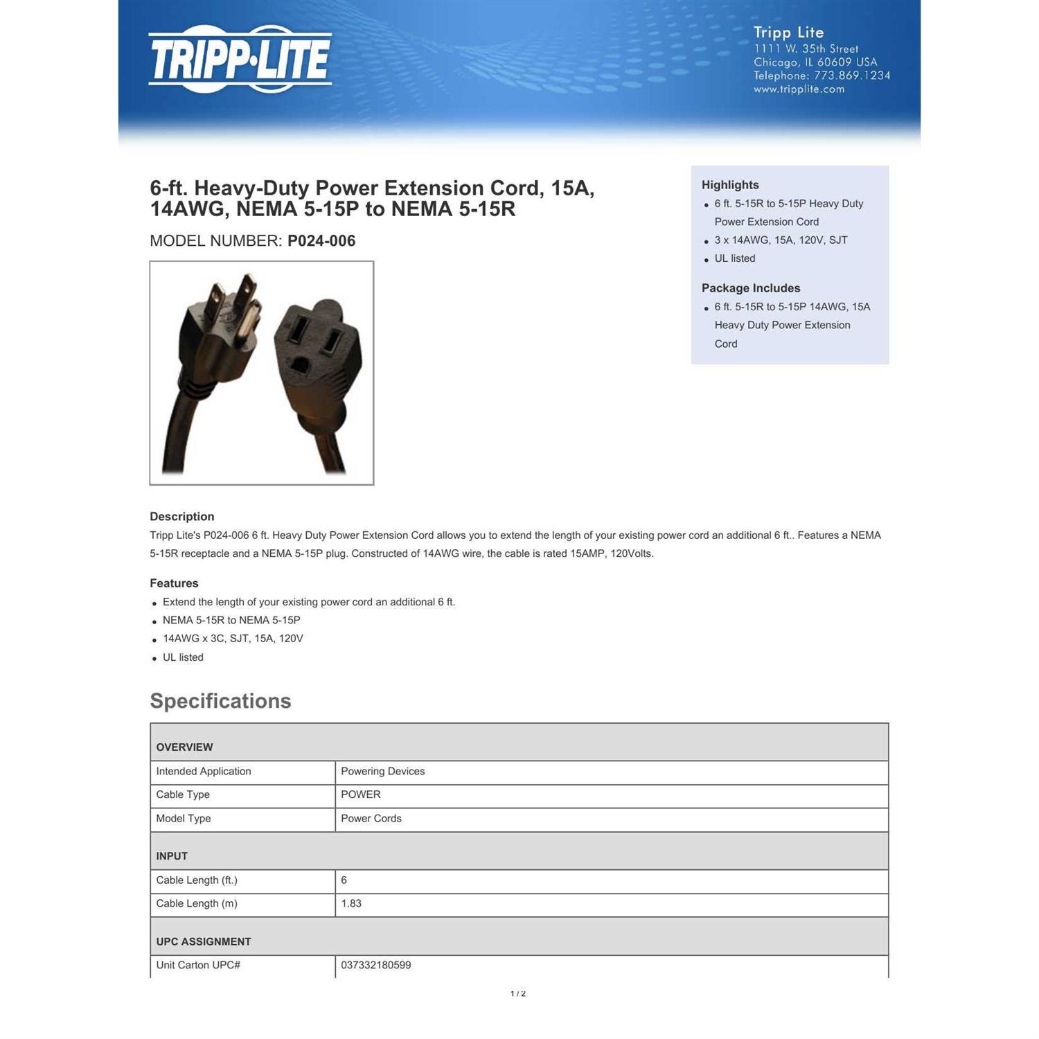 Tripp Lite Heavy-Duty Power Extension Cord P024-006 - Image 4