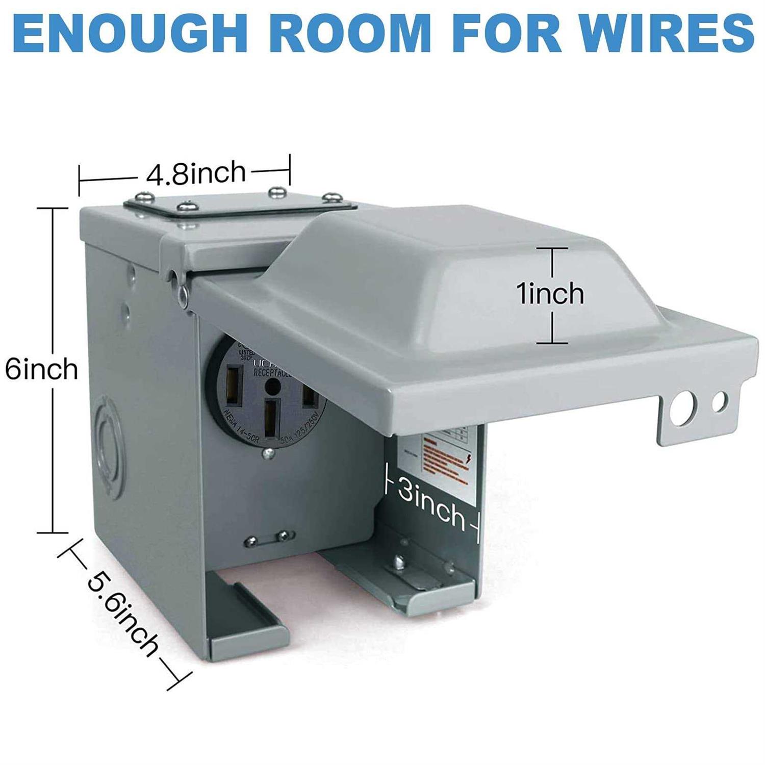 EXCELFU 50 Amp 125/250 Volt RV Power Outlet Box Enclosed Lockable Weatherproof NEMA 14-50R Outdoor Electrical Receptacle Panel - Image 5