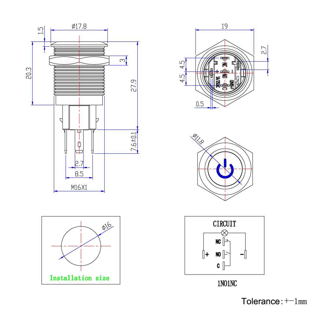 Ulincos U19C1 1NO1NC SPDT ON/Off Push Button Switch - Image 5