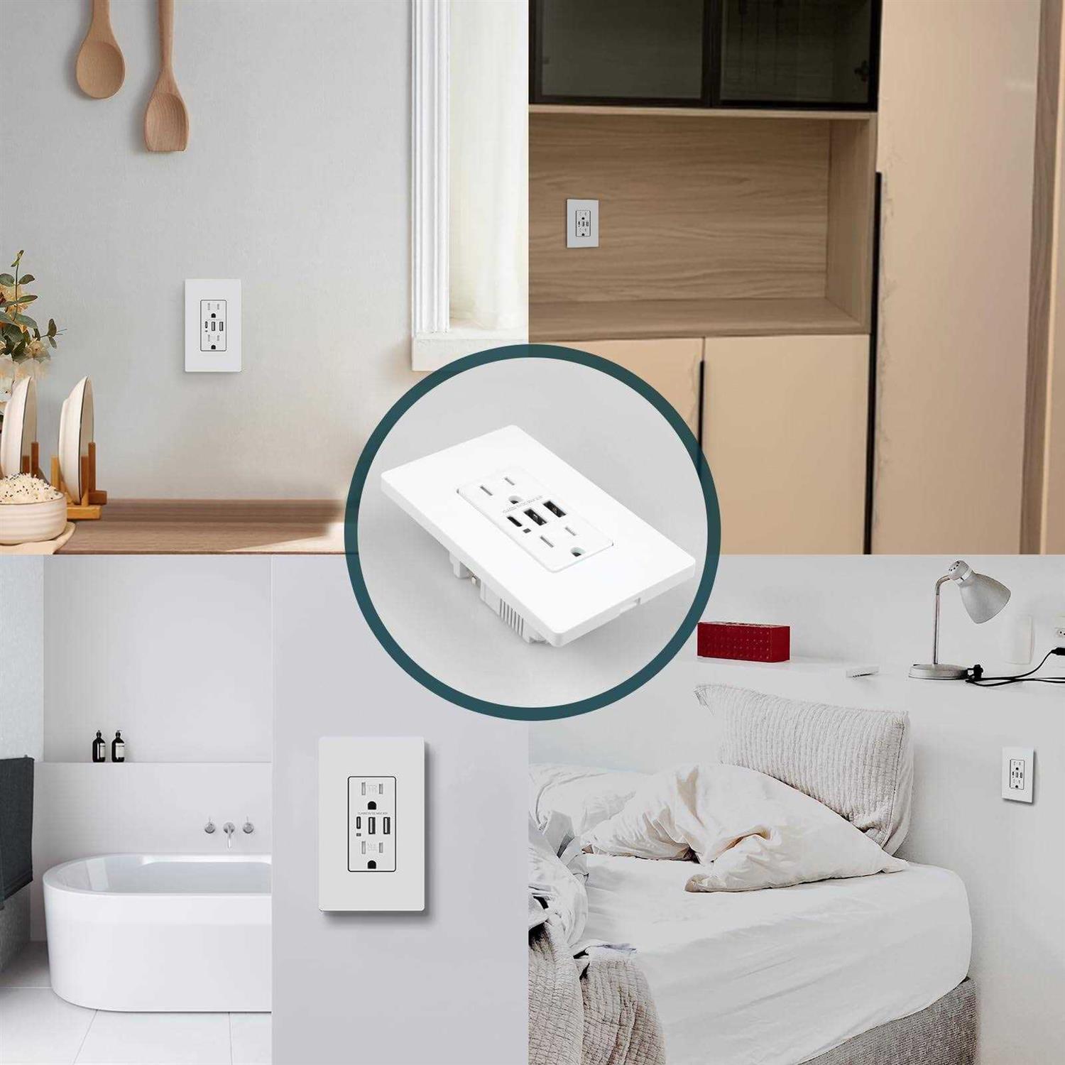 TOPELER USB Wall Outlets 3-Port USB C Outlet Receptacles 30W 6.0A USB Electrical Outlet - Image 5