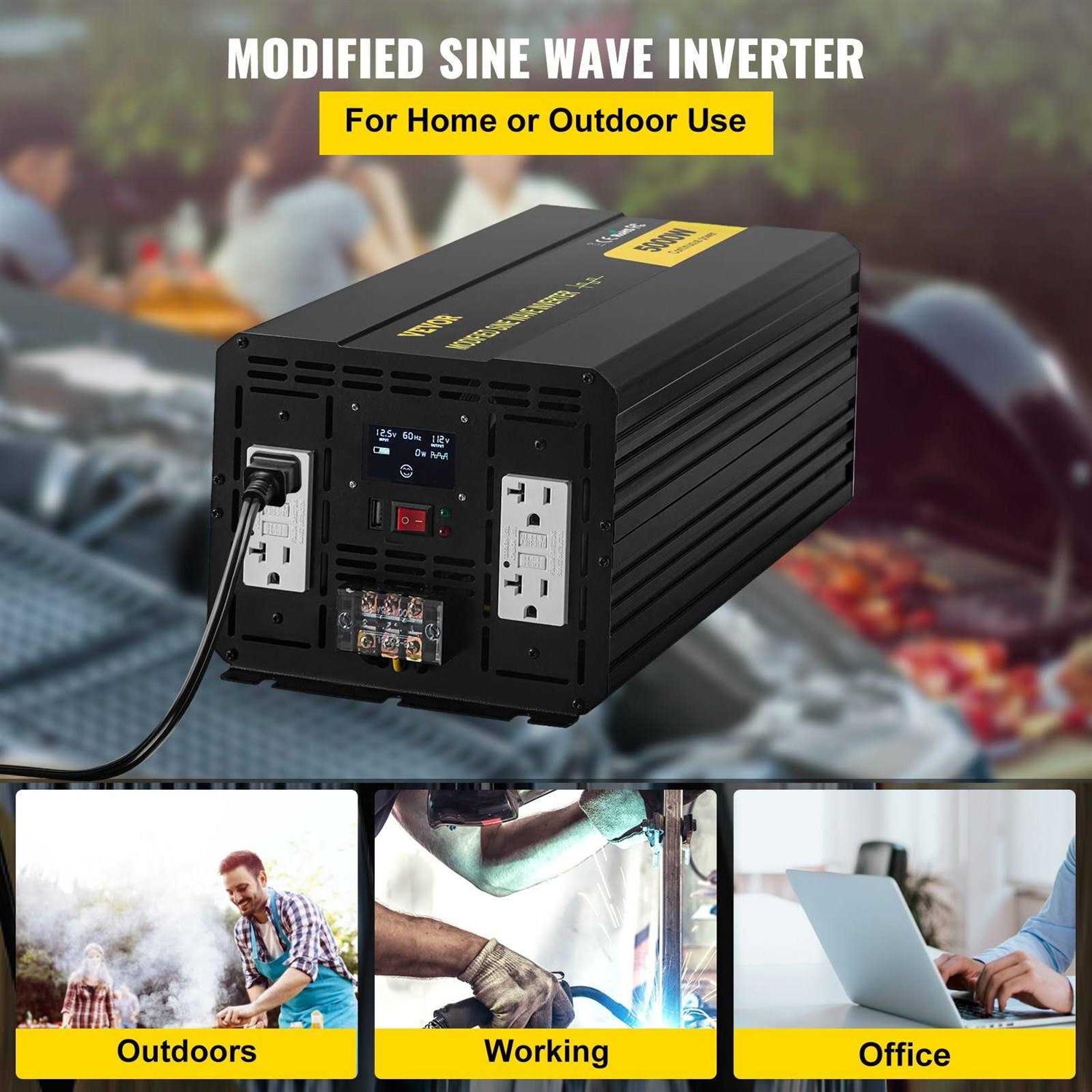 VEVOR Power Inverter 5000W Modified Sine Wave Inverter DC 12V to AC 110V Car Converter with LCD Display Remote Controller LED Indicator Gfci Outlets - Image 3
