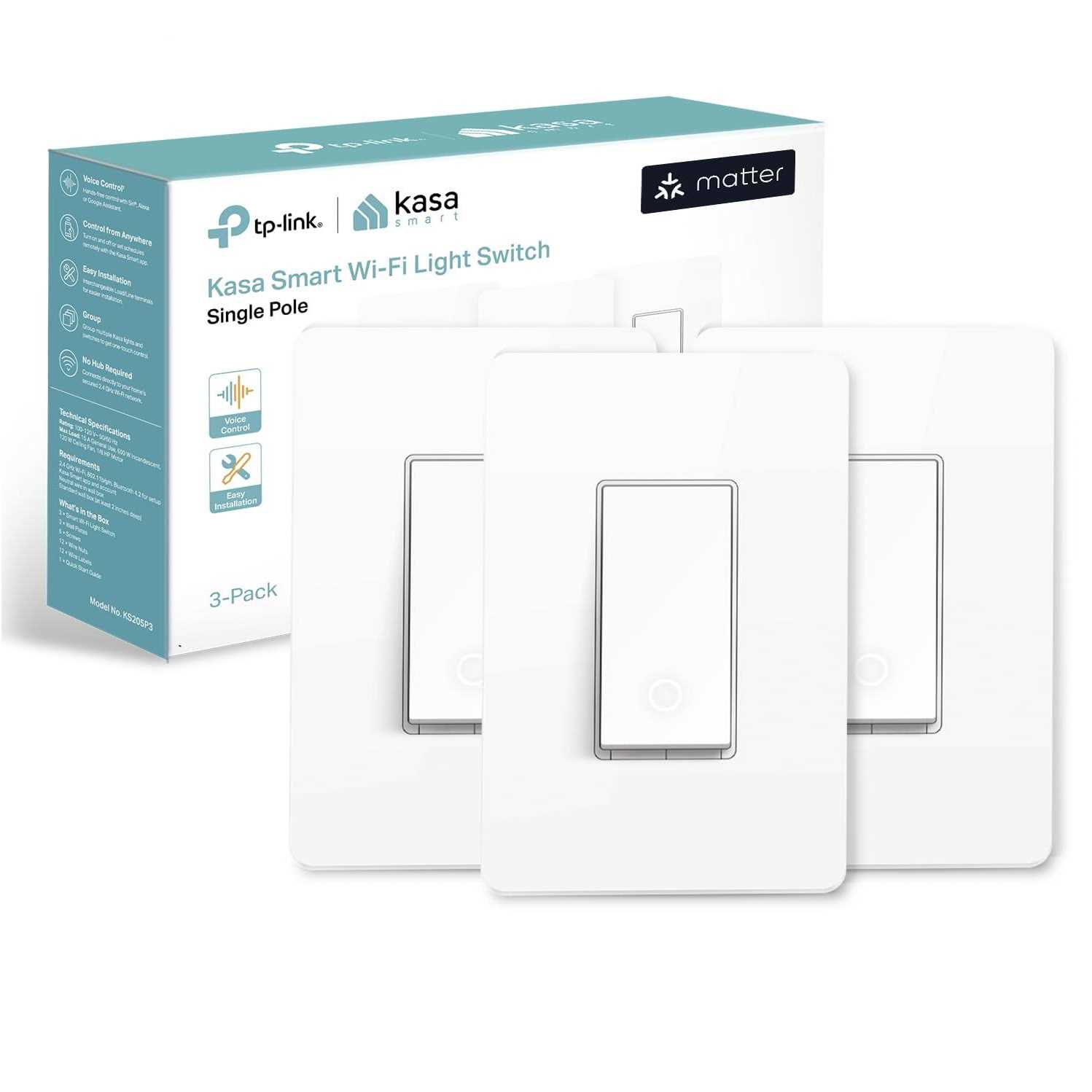 Kasa Smart Kasa Matter Smart Light Switch Voice Control w/Siri Alexa & Google Assistant KS205