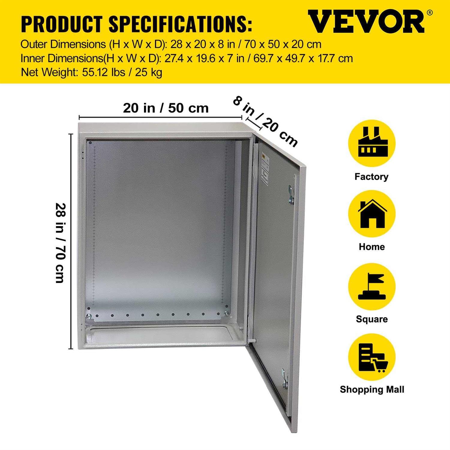 VEVOR Electrical Steel Enclosure Box NEMA 4 Outdoor Enclosure 16 x UL - Image 4