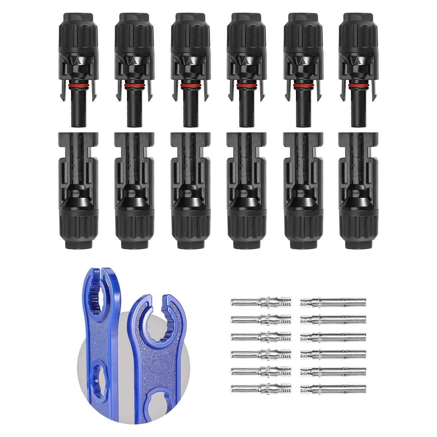 BougeRV 12 Pcs Solar Connectors with Spanners Solar Panel Cable Connectors 6 Pairs Male/Female