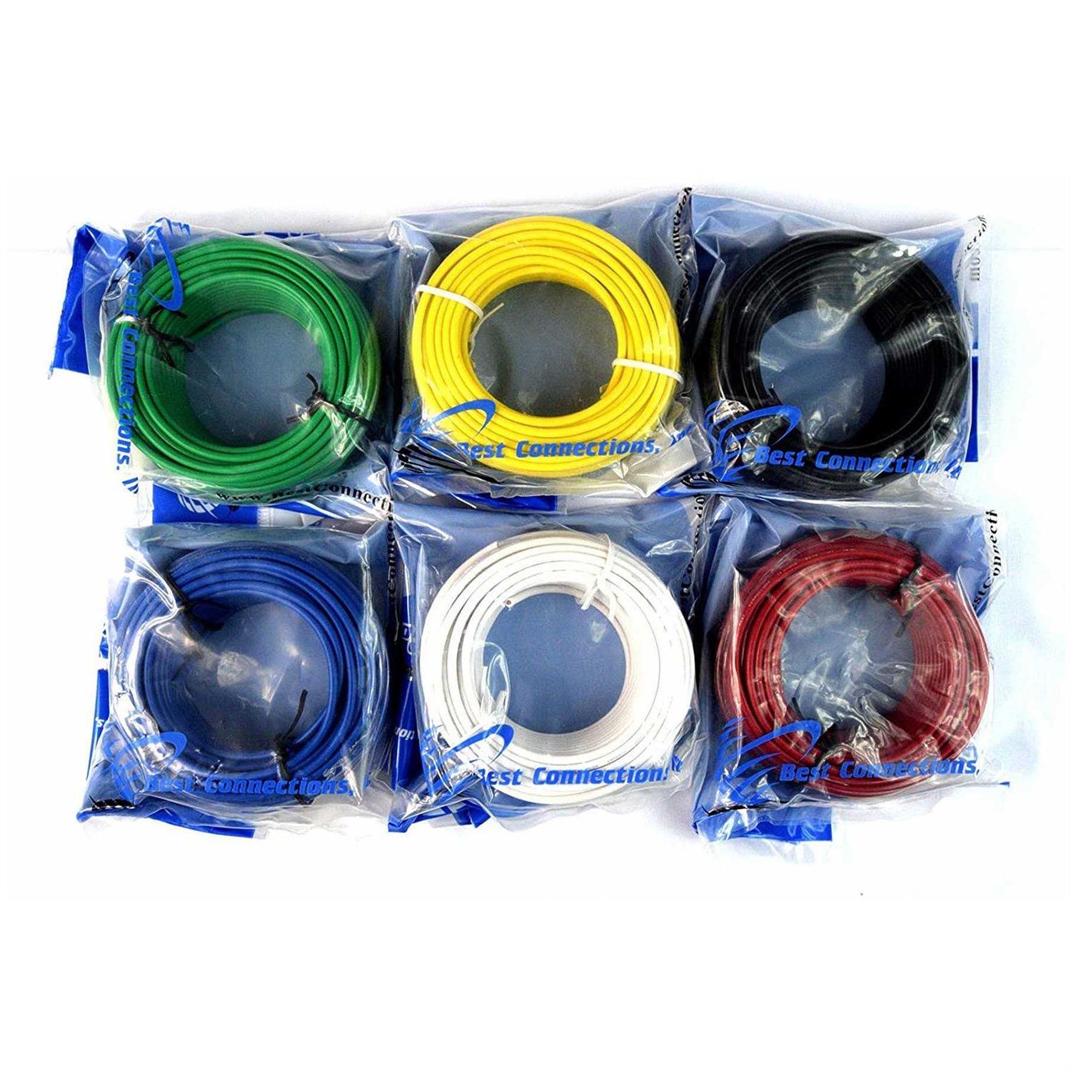 Best Connections 6 Rolls 14 Gauge 50 Feet Primary Remote Wire Copper Clad Single Conductor