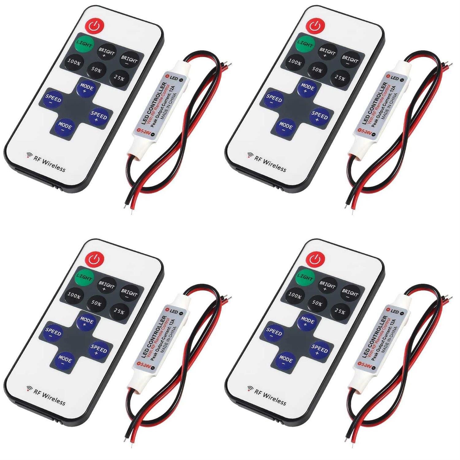 DIANN 4 Sets RF Mini Wireless Remote Controller 11 Key with DC 5-24 V for 3528 5050 Single Color LED Strip Lights Wireless Switch Control Dimmer