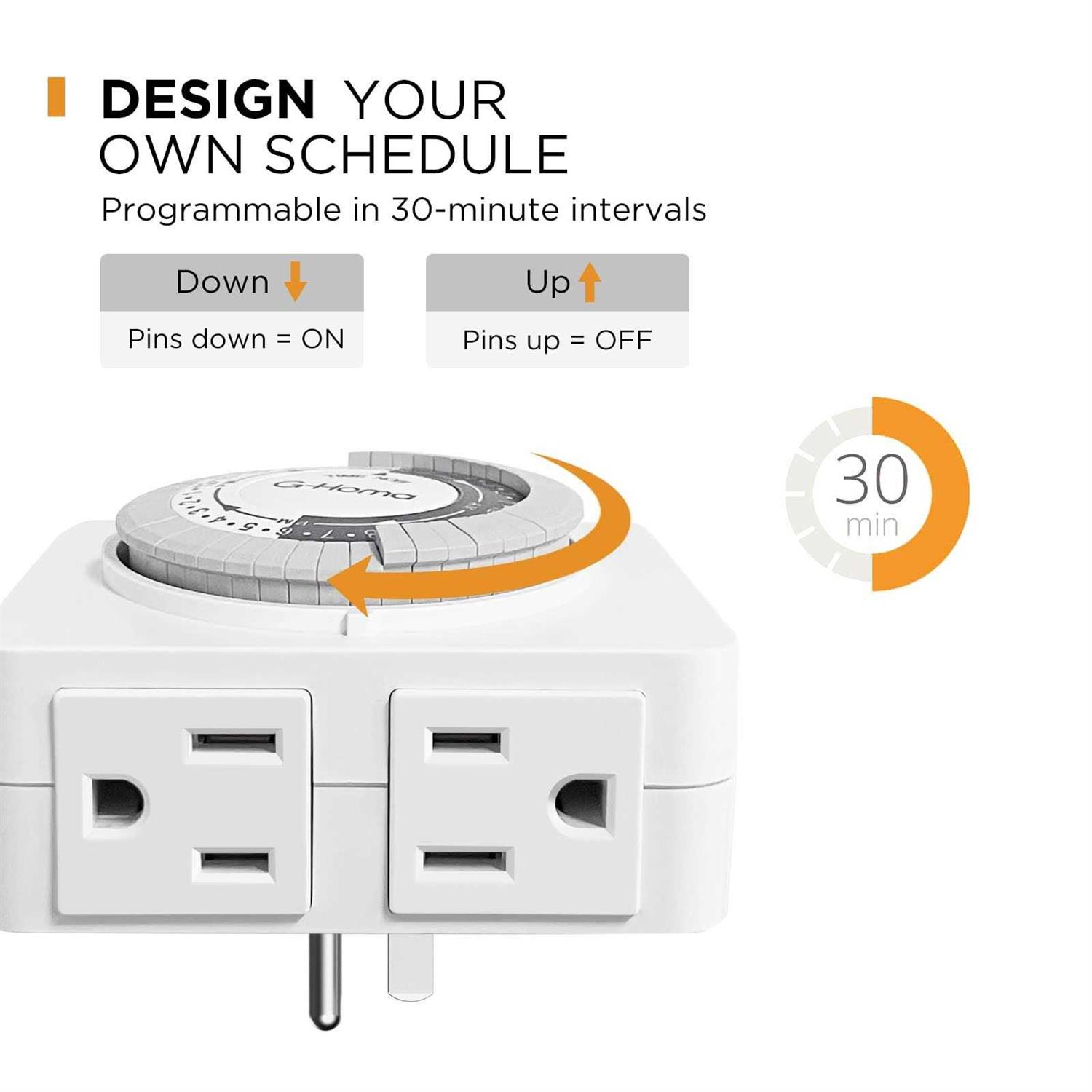 G-Homa Timer Outlet Electric Indoor with 2 Grounded Outletplug-in 24-Hour Mechanical Timersdaily On/Off Cycleenergy Saving for Lamps Seasonal Christma - Image 4