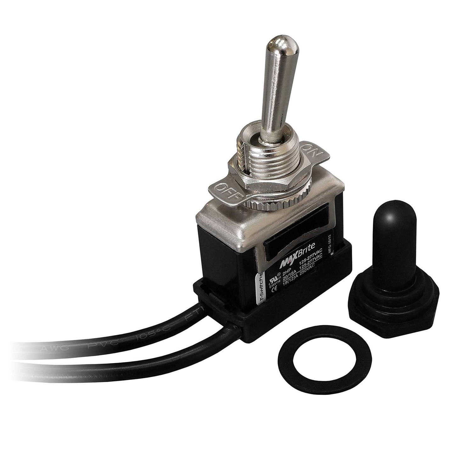 MaxBrite Heavy Duty Toggle Switch 20/15A 125/277V 2 HP with Waterproof Rubber Boot UL cUL Certified