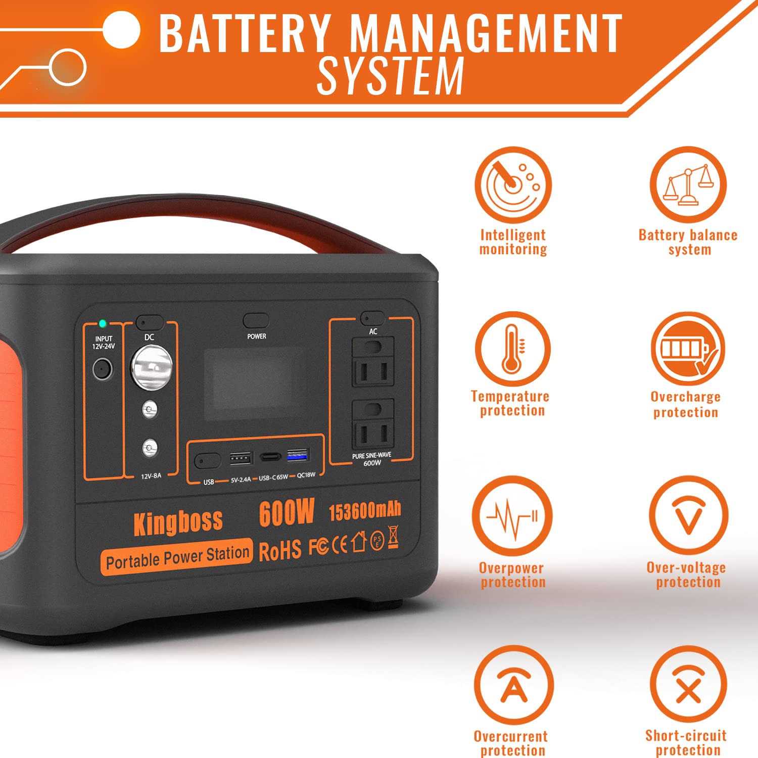 Portable Generator Power Station 600W Kingboss 153600mAh 568WH Lithium Battery 110V/600W - Image 3