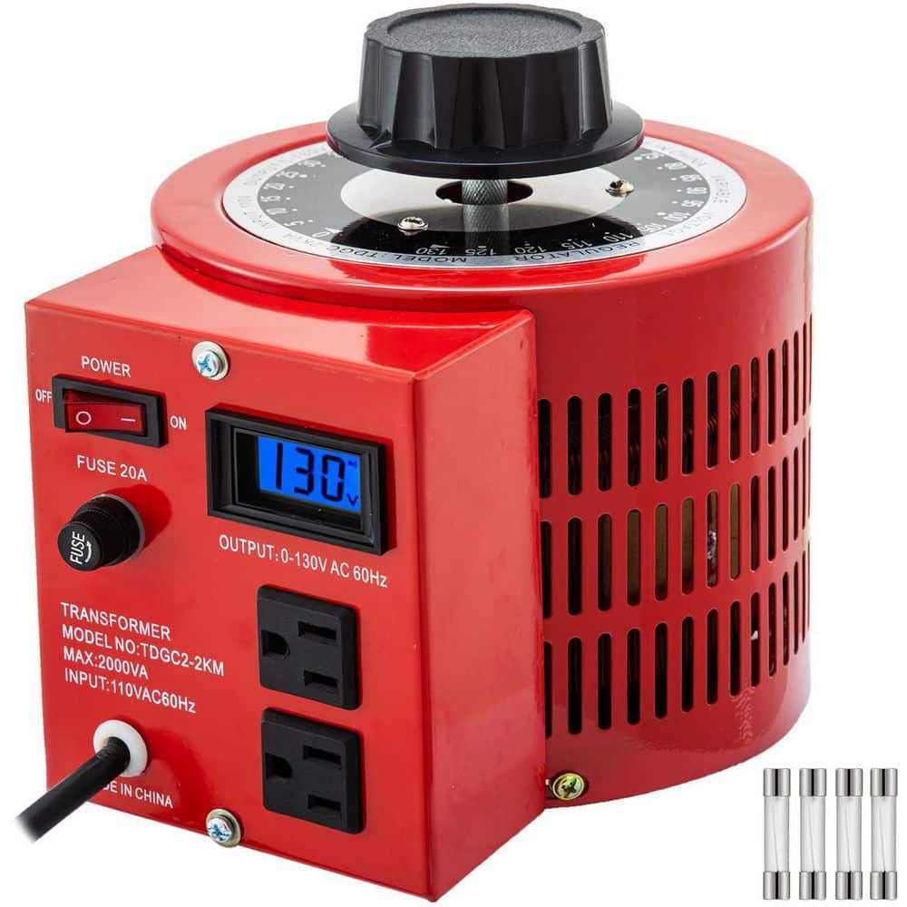 VEVOR Variable Transformer 2000VA 60Hz Adjustable AC Power Output Supply 0-Volt to 130-Volt Regulator with Universal Plug Hole