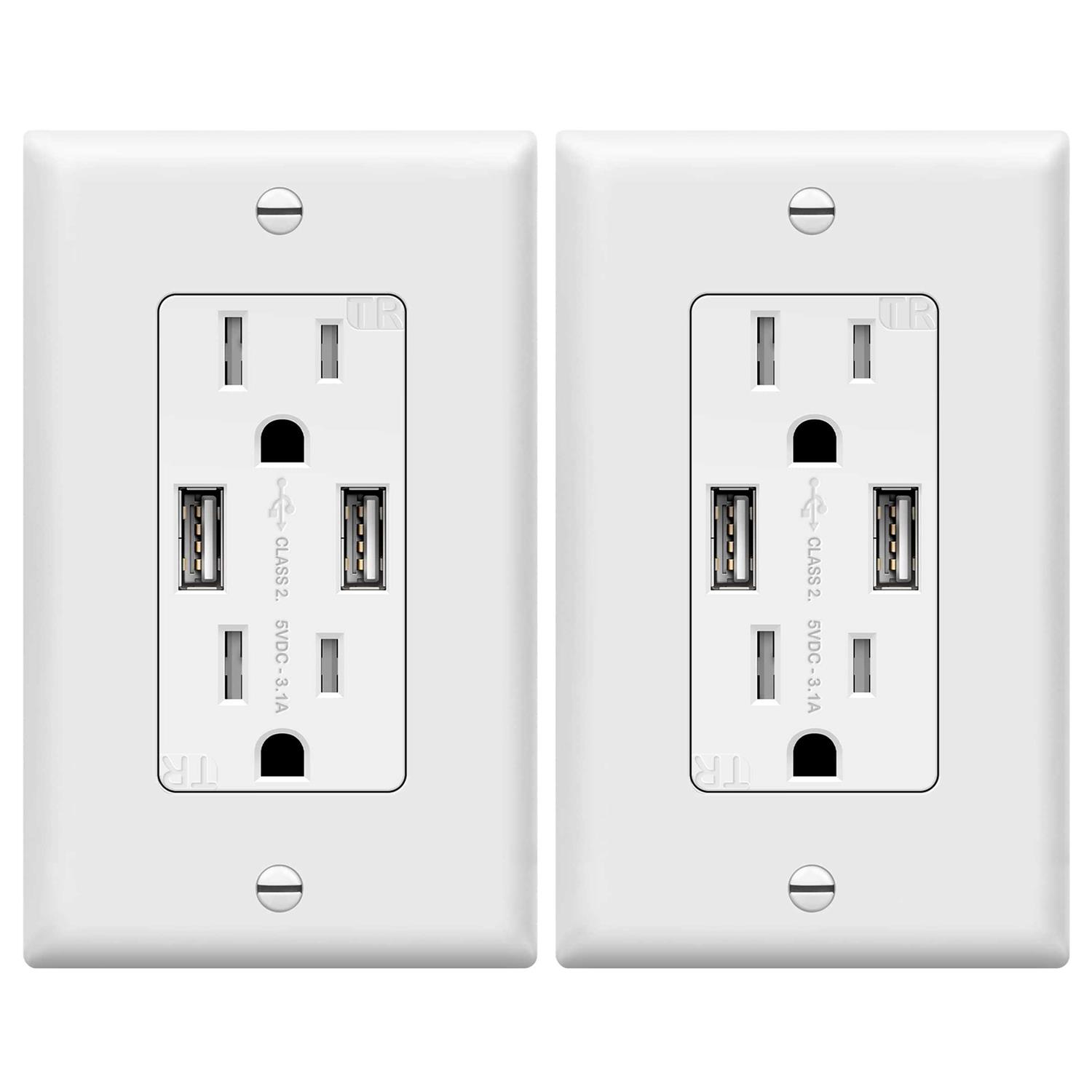 TOPGREENER 3.6A USB Wall Outlet Charger 15A Duplex Tamper-Resistant Receptacles Plug