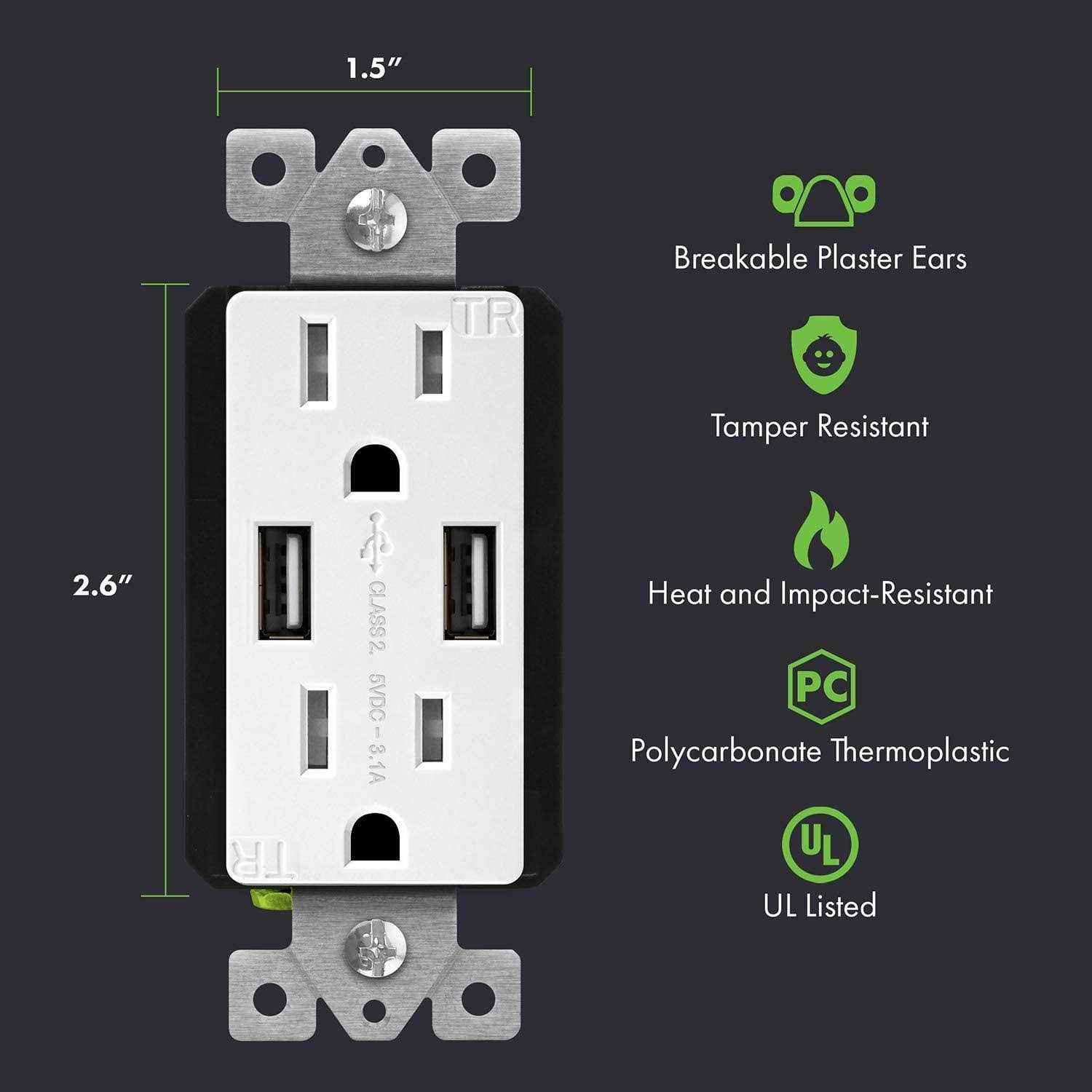 TOPGREENER 3.6A USB Wall Outlet Charger 15A Duplex Tamper-Resistant Receptacles Plug - Image 4