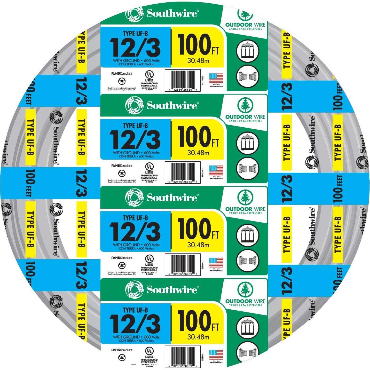 Southwire 100-ft 12/3 Solid UF Wire 13058323