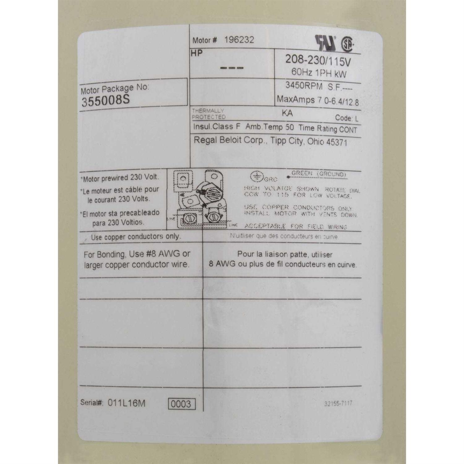 Motor Pentair SF/WF 0.75hp - Image 3