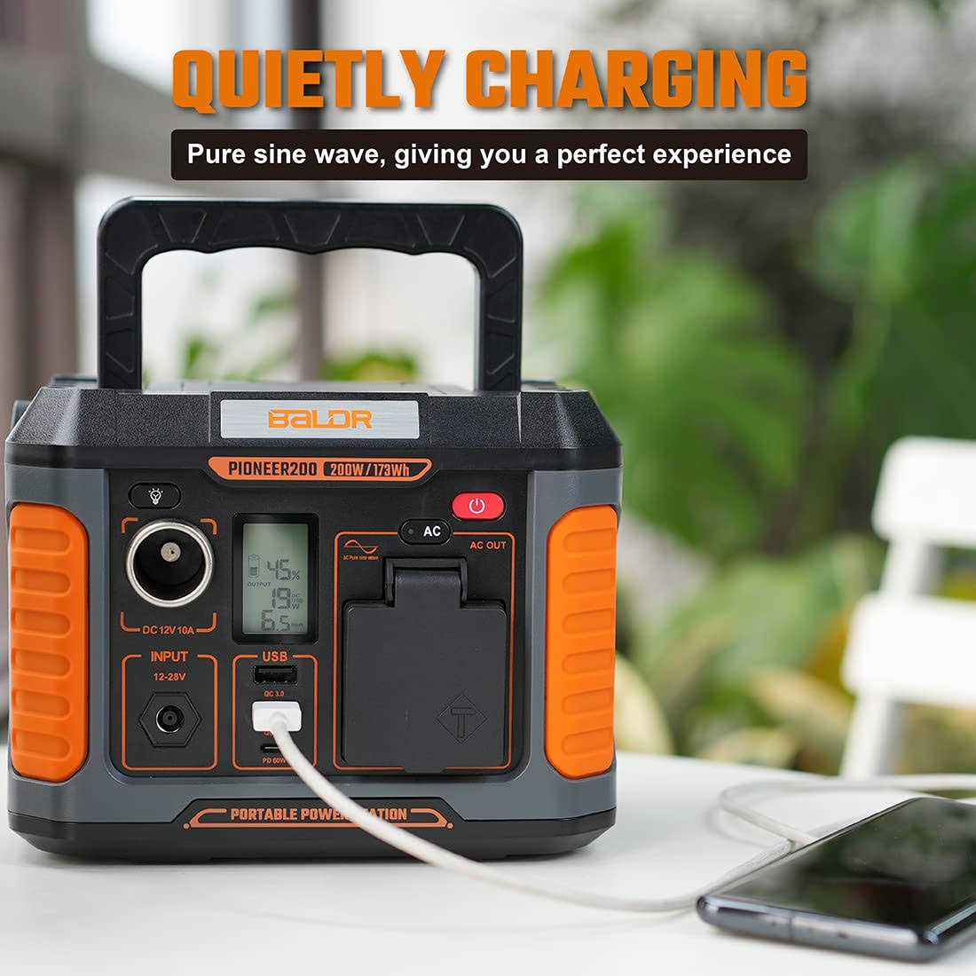 Baldr Portable Power Station Solar Generator with 200W/120V Pure Sine Wave AC Outlet - Image 4