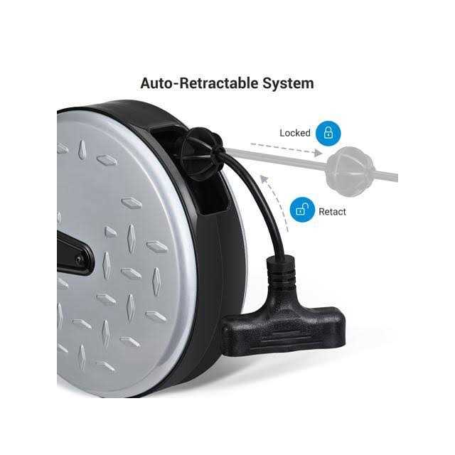Dewenwils Metal Extension Cord Reel 30 ft Retractable Extension Cord 16AWG/3C SJTW Power Cord - Image 3