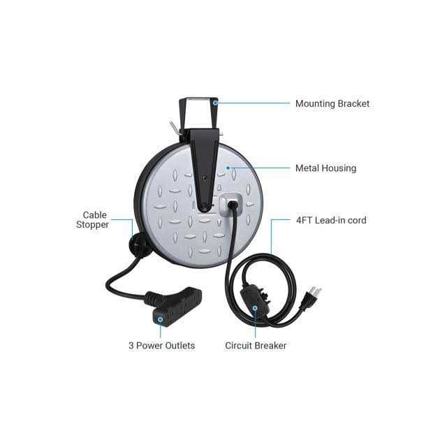 Dewenwils Metal Extension Cord Reel 30 ft Retractable Extension Cord 16AWG/3C SJTW Power Cord - Image 5