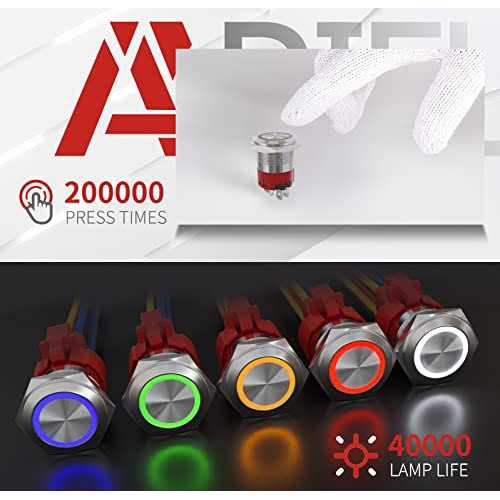 APIELE 10 Amp 22mm Latching Push Button Switch 12V Angel Eye LED Waterproof Stainless Steel Round Self-Locking 7/8'' 1NO 1NC 1 Pack - Image 5