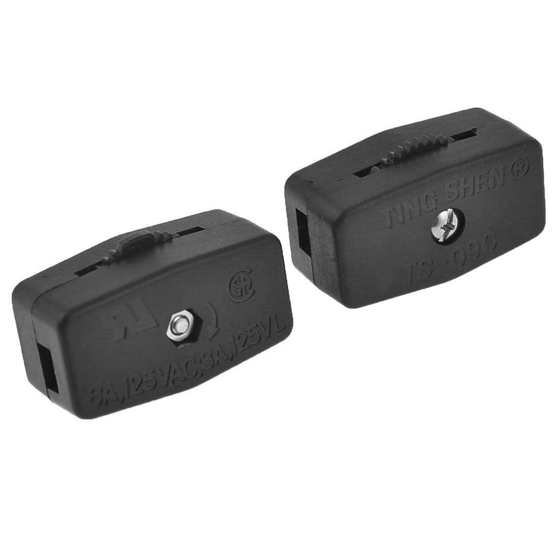 VNDEFUL 2 PCS Black AC 125V 3A Thumbwheel Actuator Through Inline Lamp Cord Light Switch