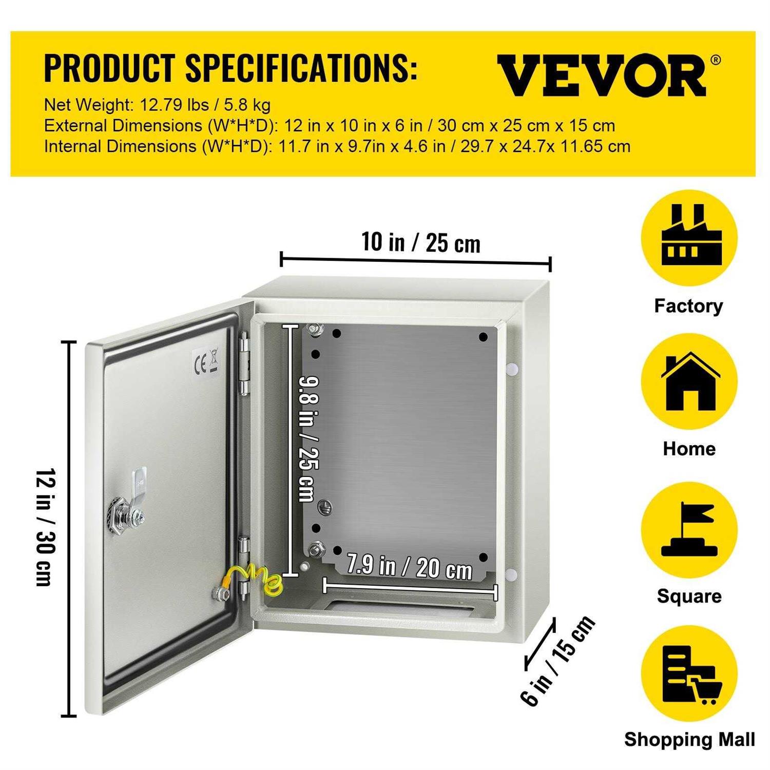Vevor Steel Electrical Box 12 inchx inchx Electrical Enclosure Box - Image 3