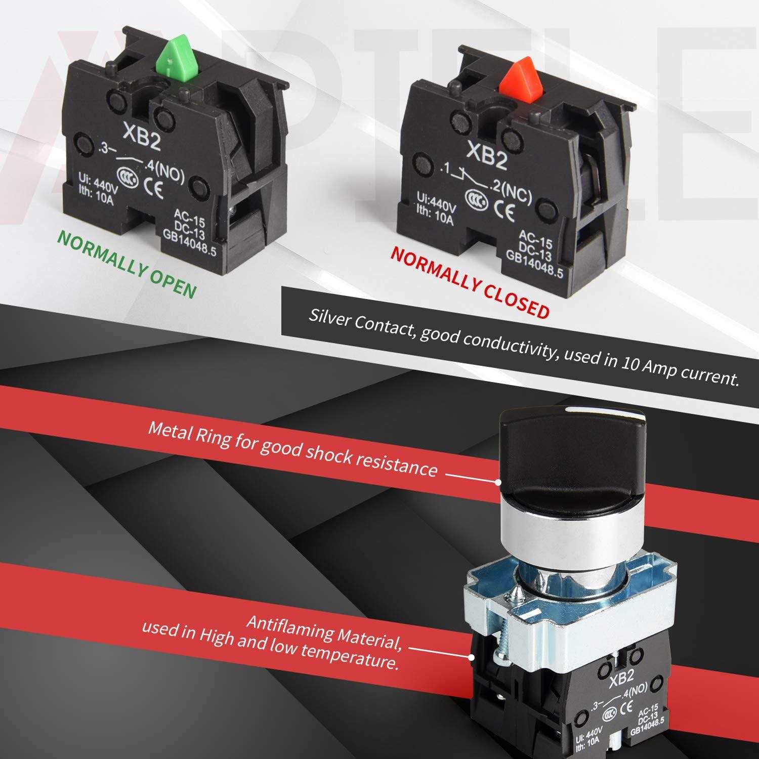 APIELE 22mm 3 Position Selector Switch Maintained 2NO XB2-20X/31 - Image 4