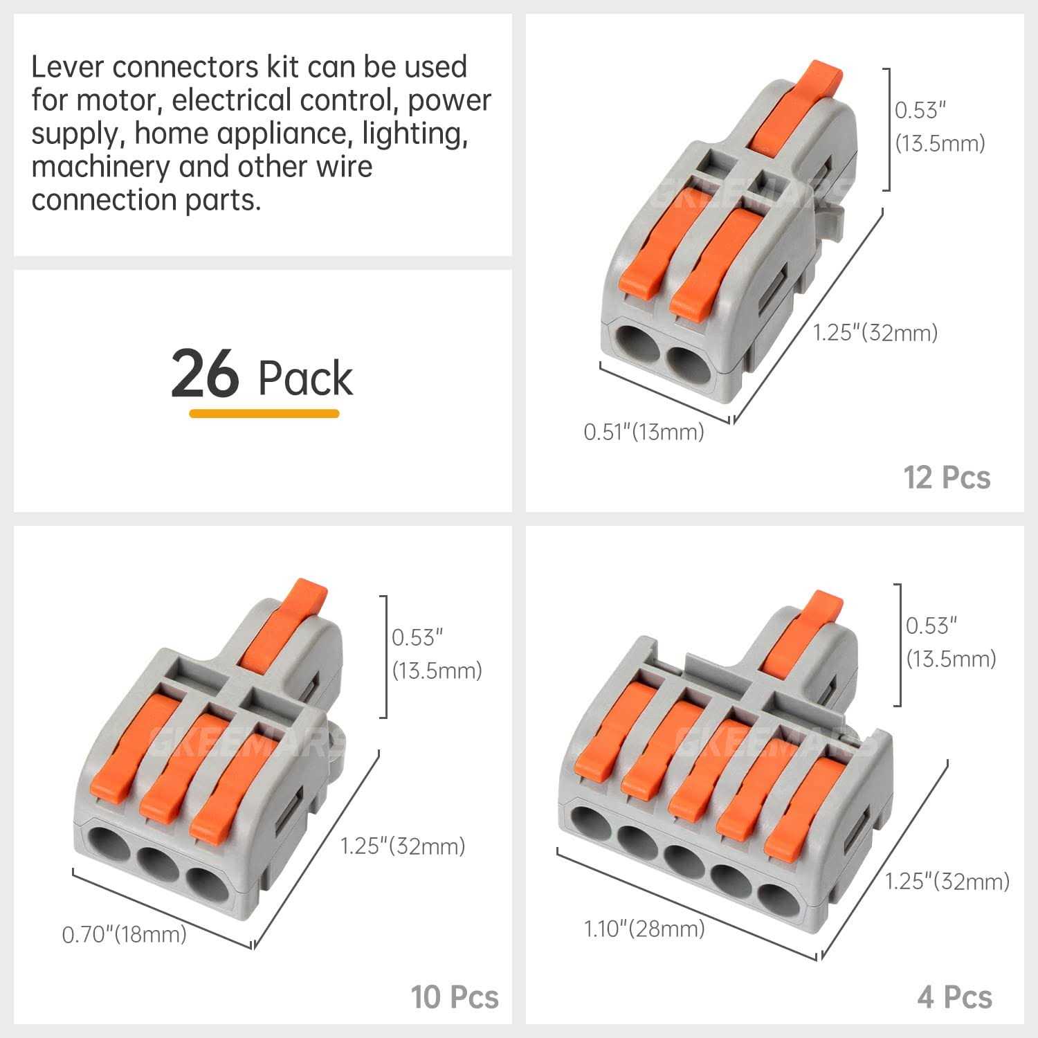 GKEEMARS 26Pcs Compact Splicing Connectors Wire Connectors Kit 2, 3 and 5 Circuit Inline Splices 24-12 AWG - Image 3