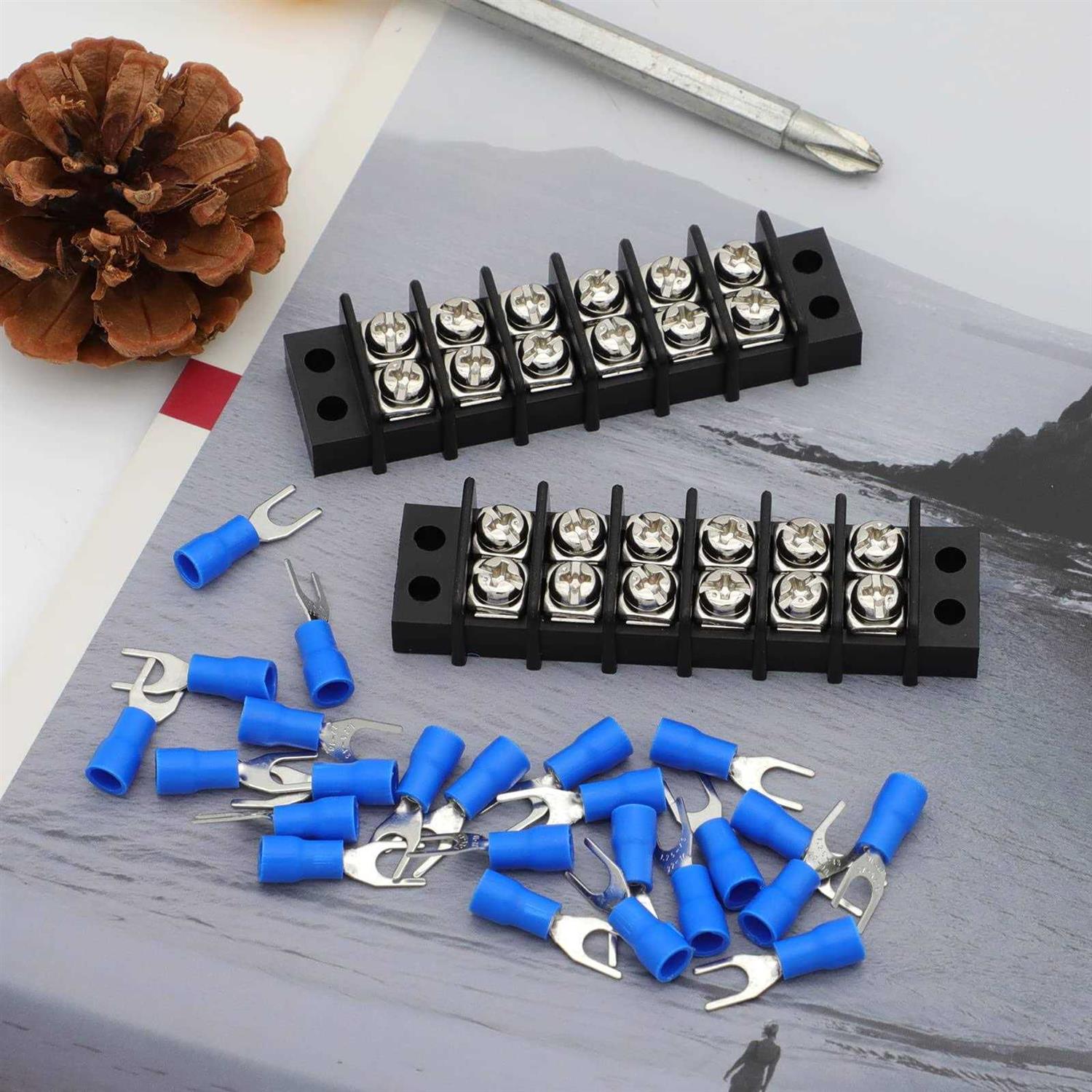 GUBCUB Terminal Block,2 Pack Circuits 20-30A 200v-450v Dual Row Screw Terminals Strip Heat Shrink Wire Connectors - Image 5