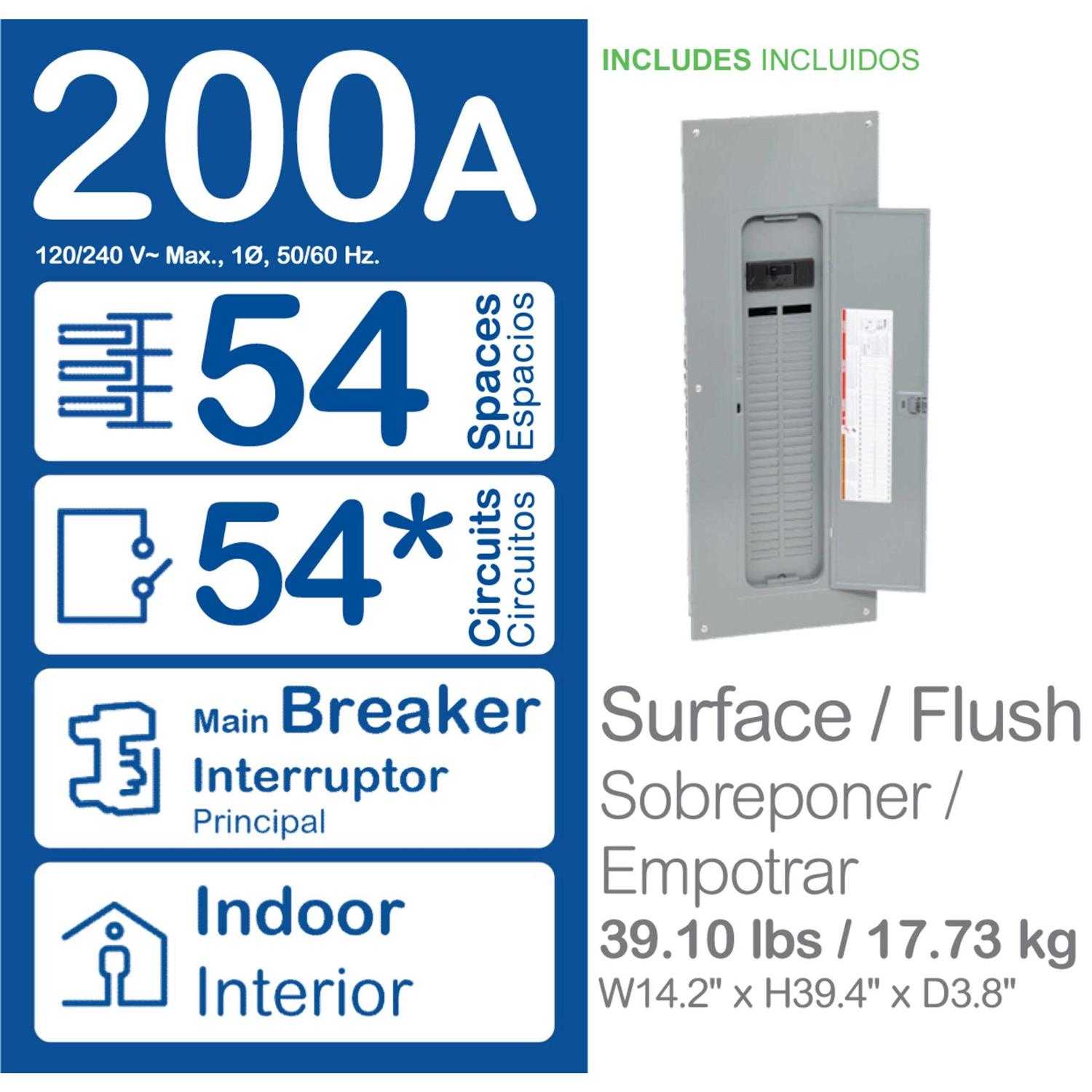 Square D QO 200 Amp 54-Space 64-Circuit Indoor Main Breaker Plug-On Neutral Load Center with Cover QO54M200PC - Image 4
