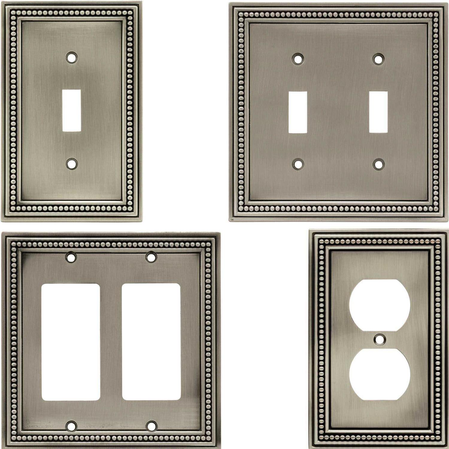 Brainerd 64776 Brushed Satin Pewter Beaded Single Duplex Cover Plate - Image 2