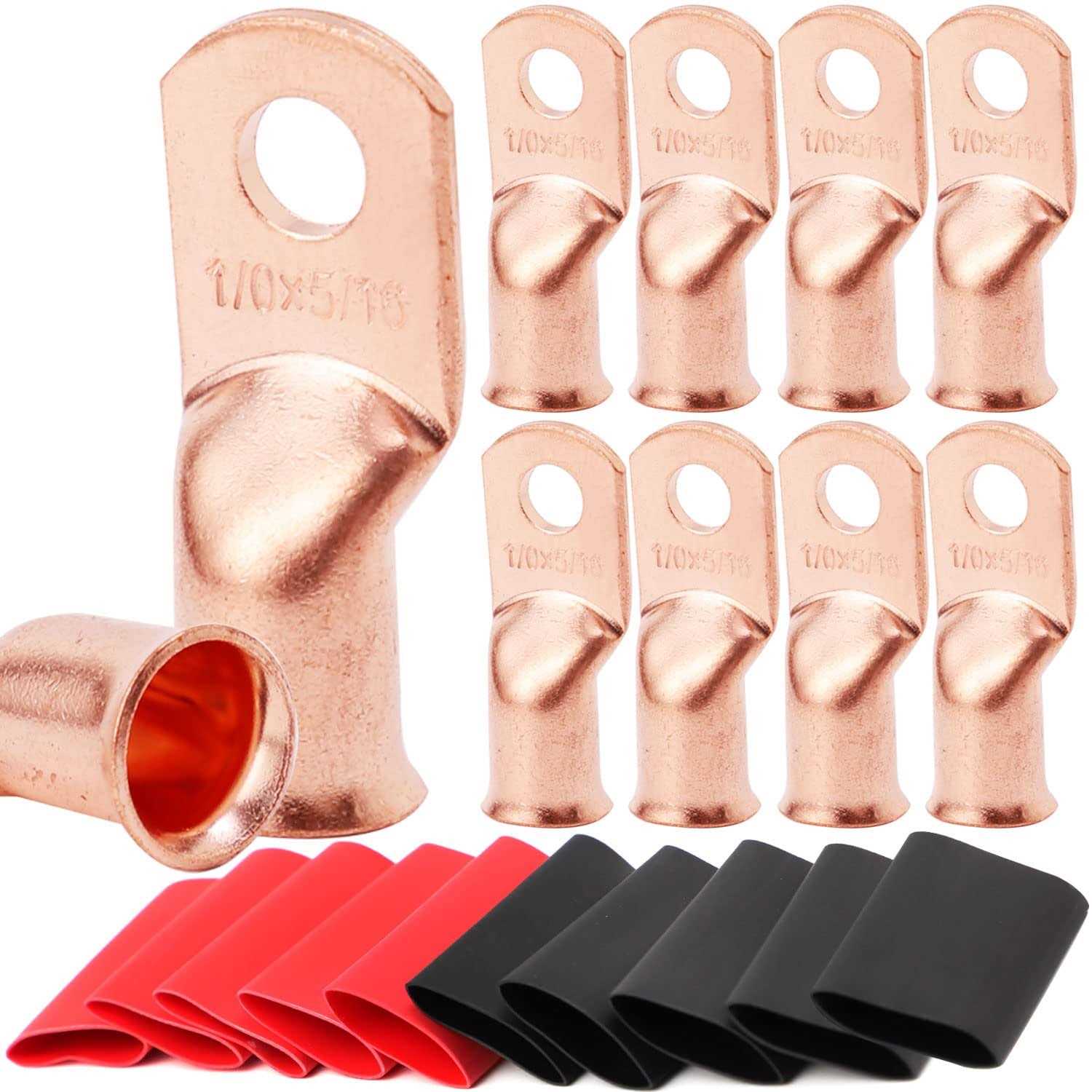 TKDMR 10pcs AWG-5/16 Battery Lugs,Copper Wire Lugs,Heavy Duty Battery Cable Ends,Tubular Ring Terminals,AWG Crimp Wire Ring Lugs,Battery - Image 2