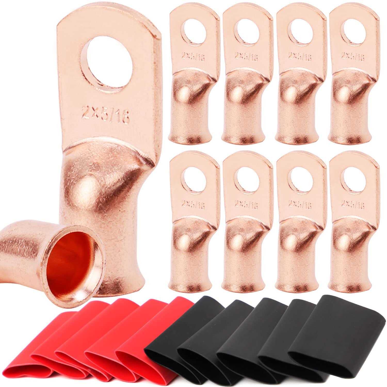 TKDMR 10pcs AWG-5/16 Battery Lugs,Copper Wire Lugs,Heavy Duty Battery Cable Ends,Tubular Ring Terminals,AWG Crimp Wire Ring Lugs,Battery
